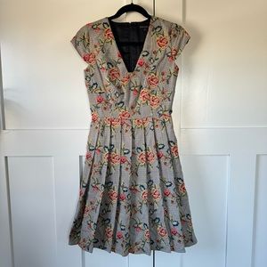 Brooks Bothers Houndstooth Embroidered Floral Dress (Size 0) | NWOT